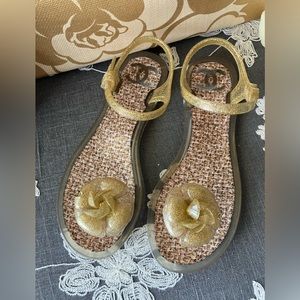 CHANEL Glitter Jelly Camellia Thong Sandals IT 40